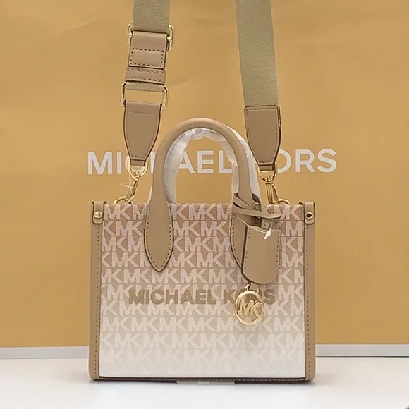 Michael Kors Mirella Extra-Small Ombré Logo Crossbody XBODY ShopperBag Camel NWT - Picture 5 of 16